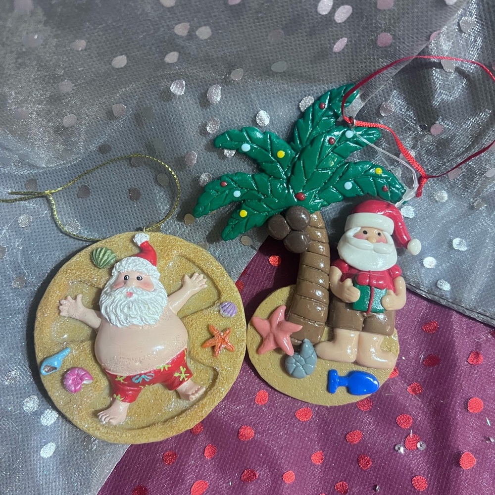 Summer Beach Themed Vintage Santa Claus Christmas Ornaments
